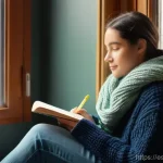 행동 변화 교육의 효과적인 방법 - **Prompt:** A young, diverse adult (gender-neutral) sits comfortably on a sunlit window seat, a warm...