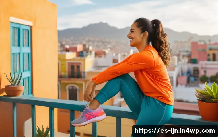 행동 변화의 심리적 기초 이해하기 - A vibrant, warm scene of a Hispanic young woman in casual athletic wear doing a morning stretching r...